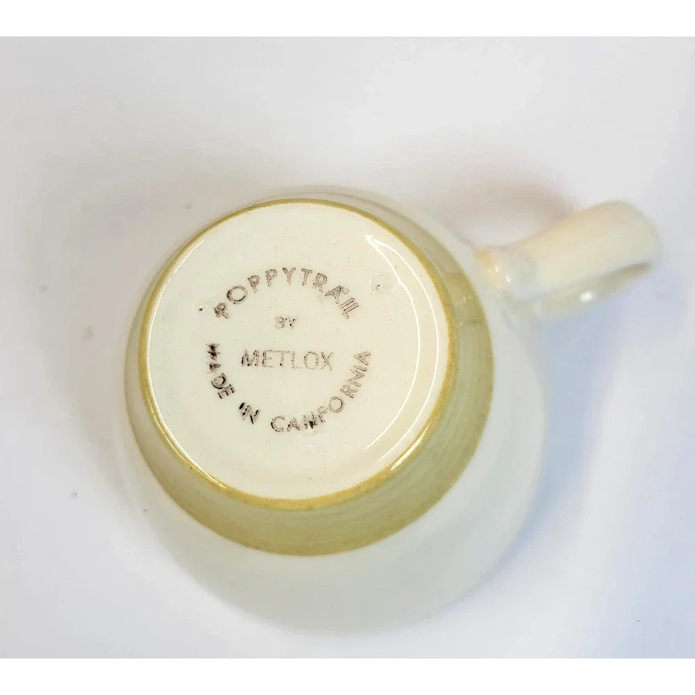 Vintage Metlox Poppytrail Coffee Cup Beige Fruit Motif California Pottery USA